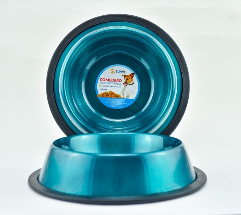 Comederos de acero inoxidable y antiderrapante, azul celeste metálico