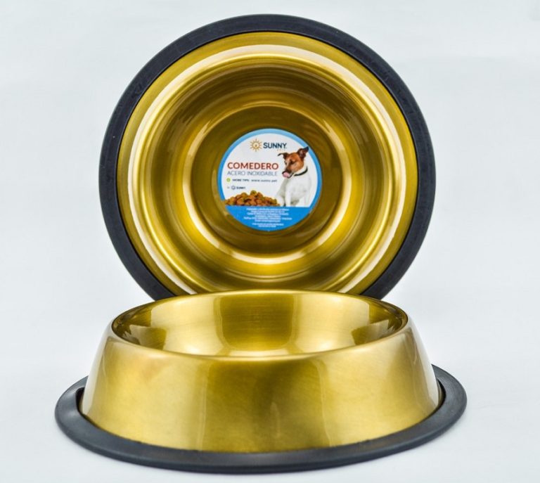 Comederos de acero inoxidable y antiderrapante, amarillo metálico