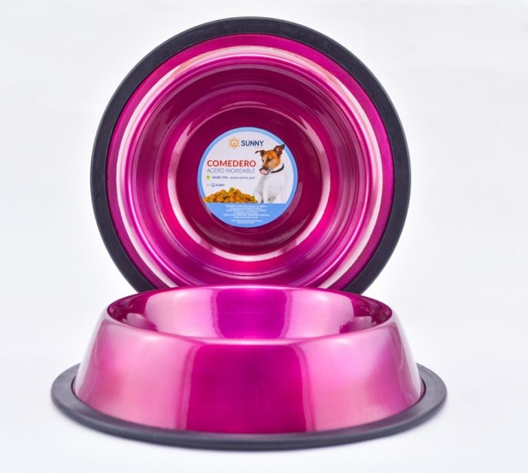 Comederos de acero inoxidable y antiderrapante, rosa metálico