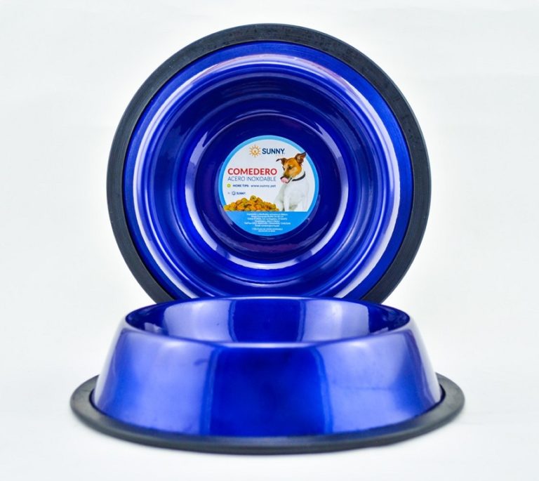 Comederos de acero inoxidable y antiderrapante, azul metálico